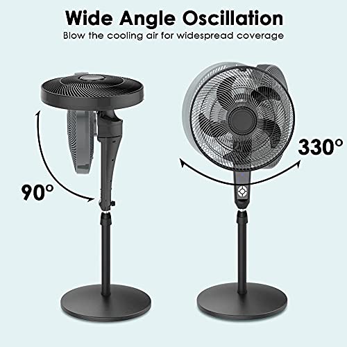 Pedestal Fan, 330° Oscillating Stand Up Fan with Remote Control, Room Fan with 3 Wind Modes