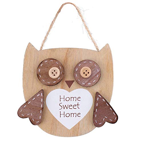 KODORIA Wood Hanging Plague Owl Shape Wall Sign Hanging Board Decorative Board Wall Plaque Home Decor Gift (Home Sweet Home)