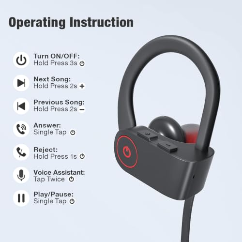 JOYWISE Bluetooth Wireless Headphones 16H Playtime Earbuds with Mic Stereo in-Ear Earphones, IPX7 Waterproof Sports Sound Isolation AI Music Creation Headsets for Running, Gym, Workout