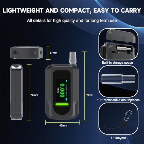 Homcoice Police Breathalyser with 10 Nozzles, Portable Approved Ethylometer with Electrochemical Sensor and USB Rechargeable, Professional Precision Alcoholemia Test for Home/Car Use