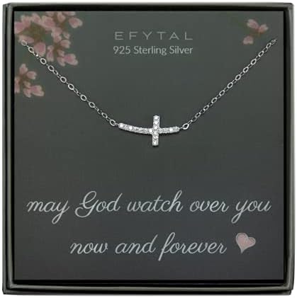 Efytal Religious Gifts For Women 925 Sterling Silver Sideways Cz Cross Necklace Christian Jewelry Gift For Her God Faith Based Gifts First Communion Baptism Present For Girl Buy Online At Best Price