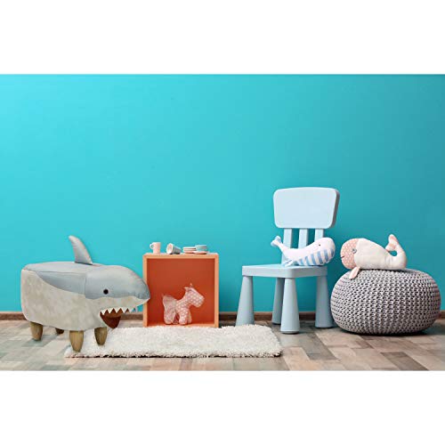 Critter Sitters 15" Blue/White 14" Seat Height Animal Shark-Faux Leather Look-Durable Legs-Furniture for Nursery, Bedroom, Playroom & Living Room-DÃ©cor Ottoman