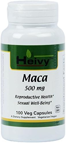 Heivy Maca 500 mg, Reproductive Health, Sexual Well-Being, NON-GMO, 100 Veg Capsules.