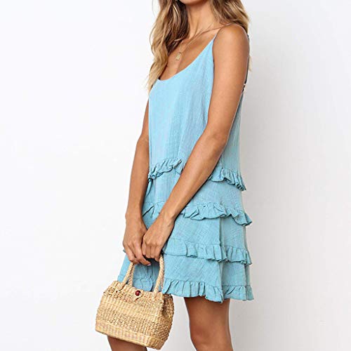 WoCoo Womens Sundress Casual Sleeveless Multi-Layer Ruffle Racerback Midi Dresses for Dailylife,Beach,Summer（Blue，X-Small(US-2) - Thumbnail 3
