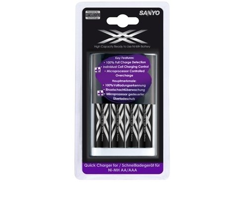 Sanyo XX Battery Powered by eneloop, 2500mAh (MIN 2400) High Capacity, 4 Pack AA Ni-MH Pre-Charged With MQRO6 quick charger