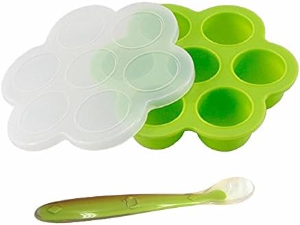 Silicone Baby Food Freezer Tray, Reusable Kids Food Preparation &amp; Storage Container, Muffin Pudding Mould, Ice Cube Egg Bites Molds (Green)