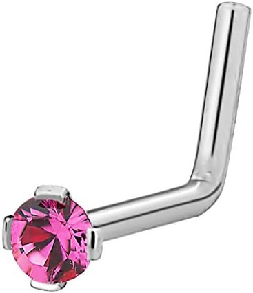 20G Surgical Steel 2 mm Pink Cubic Zirconia Crystal L-Shaped Nose Ring