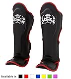 Top King Muay Thai Shin Pads TKSGP GL Shin Guards Pro Genuine Leather - Black White Red Blue Green Pink size: S M L XL, Shin Protection for Muay Thai Kick Boxing MMA K1 (Black w/red trim, Medium)
