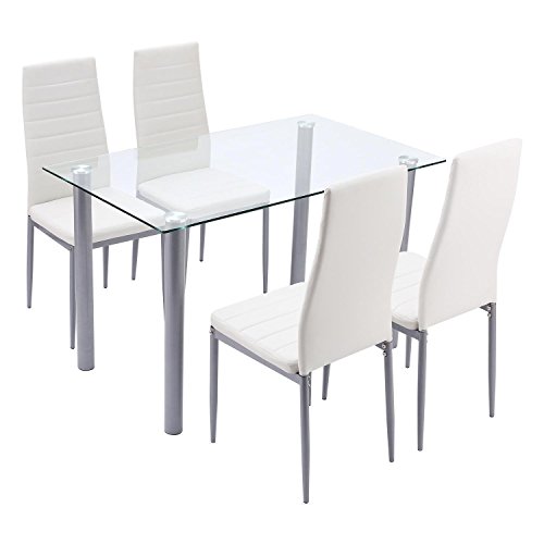 Kaluo 5 PCS Modern Rectangular Dinning Set, Durable Glass Top Table & 4 Chairs for Kitchen Room Furniture - Thumbnail 2