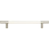 Zanzibar White Leather Pull 6 5/16 Inch (c-c) Brushed Nickel