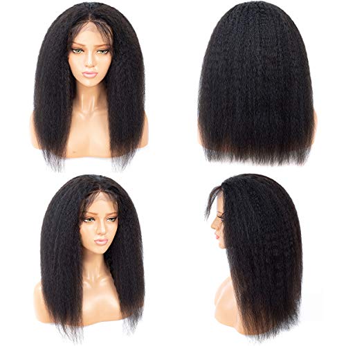 Feelgrace-Natural-Black-10A-Grade-Kinky-Straight-Human-Hair-Lace-Closure-Wigs-for-Black-Women-Brazilian-Virgin-Kinky-Straight-Yaki-Wig-200-Density-Lace-Wig-12-inches
