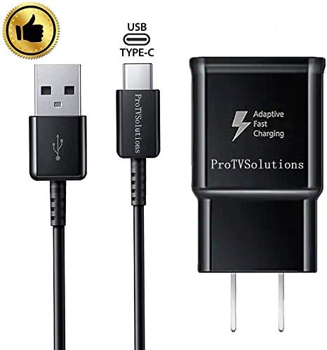 ProTVSolutions Adaptive Fast Charging Wall Charger Adapter Compatible Samsung Galaxy S6 S7 S8 S9 S10/ Edge/Plus/Note 5,Note 8, Note 9,LG G5 G6 G7 V20 V30 with USB Type C Cable Quick Charge(Black)