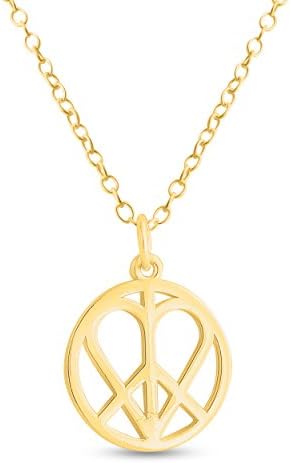 Azaggi 14k Gold Plated Sterling Silver Handcrafted Heart in Peace Sign Hippie Love Pendant Necklace (24)