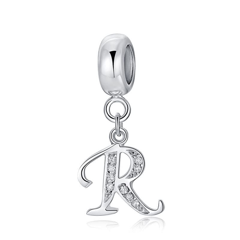 Letter Charm 925 Sterling Silver Beads Alphabet Charms R Charm Anniversary Charm Words Charm fits Pandora Charms Bracelet (R)