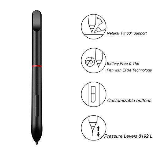 Acepen Ap604 6×4 In4mm Electronic Drawing Tablet Pad, Graphics Tablet, OSU Tablets with Battery-Free Stylus for PC Mac Computer (Red) - Thumbnail 2