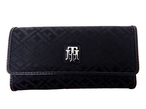 Tommy Hilfiger Women's Continental Checkbook Wallet (Black Big H Logo/Silver Cross Logo Emblem)