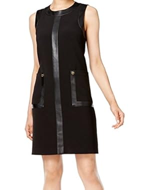 Women's Shift Faux-Leather Pocket Dress Black 12