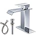 BWE Bathroom Faucet Chrome Modern Waterfall with Pop Up Drain for Sink 1 Single Hole Bathroom Sink Faucet Parts Spout Bath Lavatory Vanity Stopper Overflow and Supply Hose Single Handle Square