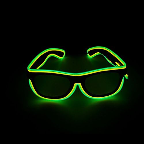 Double Color LED EL Wire Glasses Light Up Glow Flashing Sunglasses Eyewear for Raves Party(Green/Yellow)