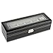 Zeeshy 6- slot Watch Box Black Pu Leather Diaplay Case Glass Top with Key Lock