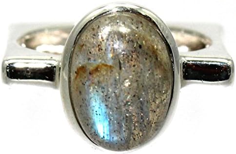 925 Sterling Silver Ring Studded With Labradorite, Weight 7.22gm, Head Length 0.58inch, Head Width 0.45inch, Ring Size 9.25