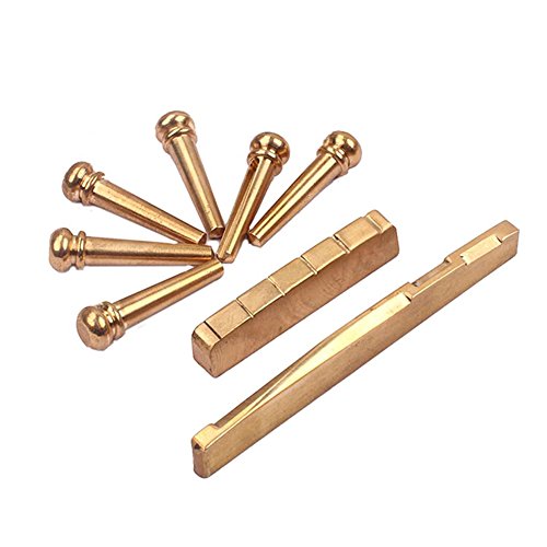 Ireav 6pcs Brass Guitar Fittings Solid String Pegs and Saddle Nut Slotted Flat Bottom for 6 String Acoustic Guitar Replacement Parts - Thumbnail 6