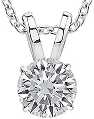 0.5 1/2 Carat Platinum Round Diamond Solitaire Pendant Necklace 4 Prong J-K Color SI2-I1 Clarity 16" 14K White Gold Chain