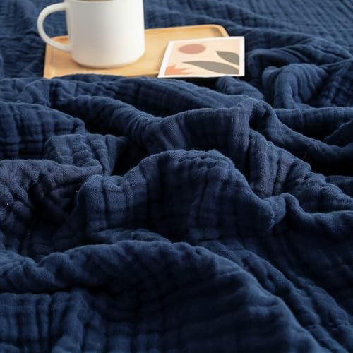 EMME Musselin-Decke 305x240 Baumwolle Oeko-TEX Erwachsene Tagesdecke,Navy