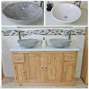 Armario de madera maciza de roble mueble de baño doble bol de mármol
