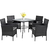 Gotland 5-Piece Rattan Dining Set - Tempered Glass Table, 4 Chairs With Cushions, Umbrella Hole - Indoor/Outdoor