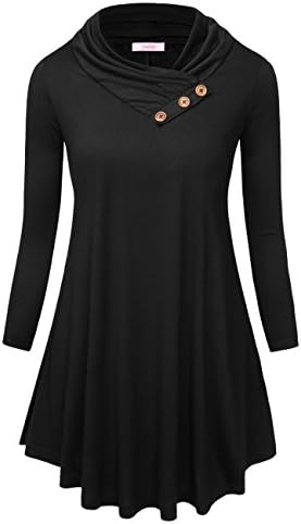 Jubby Women's Cowl Neck Long Sleeve Paisley Button A-Line Flared Mini Dress X-Large Black