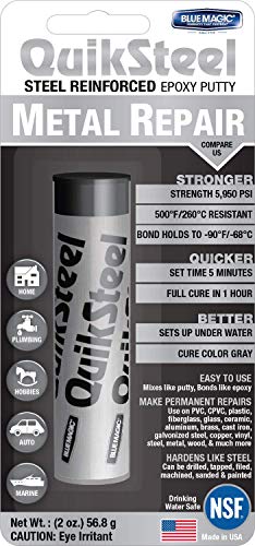 Blue Magic 16002TRI QuikSteel Steel Reinforced Epoxy Putty Repair, Blister Pack - 2 oz.