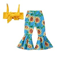 LiLiMeng Toddler Kids Baby Girls Outfits Clothes Shirt Strap Sleeveless Backelee Tops+Sunflower Print Flare Pants Set