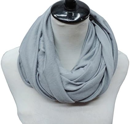 DG Fashion Super Soft Cotton Solid Infinity Scarf Snood Loop Jersey Shawl (Light Grey)