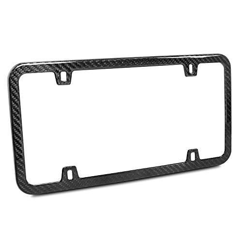 Genuine Carbon Fiber 4 Holes Silm License Plate Frame UV Resistant Glossy Finish