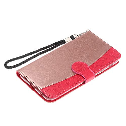 image for Herzzer Rose Gold + Red Leather Case for Galaxy A6 Plus 2018,Strap Wal
