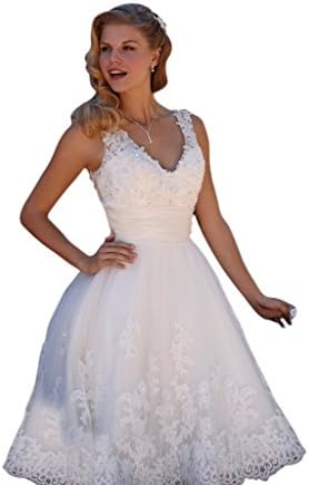 Happyus White Ivory Knee Length Short Lace Wedding Dress Beach Bridal Dress