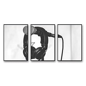 Framed Canvas Wall Art for Living Room, Bedroom Microphone Canvas Prints for Modern Home Decoration Ready to Hang - 16"x24"x3 Panels