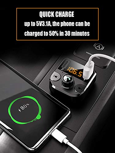 AZWang Bluetooth Fm Transmitter(Upgraded Version), Bluetooth Car Charger,Bluetooth Adapter for Car,Hands-Free Calling MP3 Car Charger with 2 USB Ports,FM Radio - Thumbnail 5