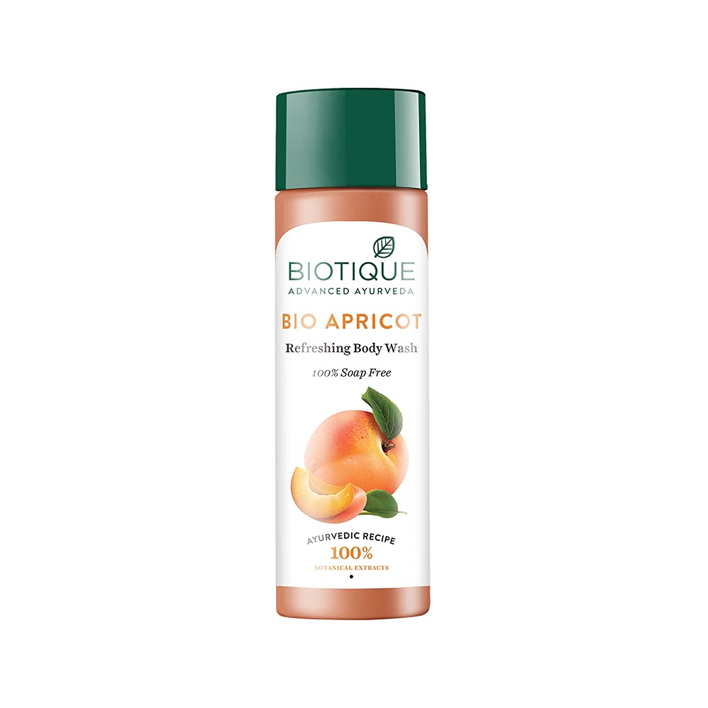 Biotique Bio Apricot Refreshing Body Wash, 190ml/6.42 Oz. I 100% Soap Free I Vitamin E and A, Linoleic acid, Oleic acid, and minerals.