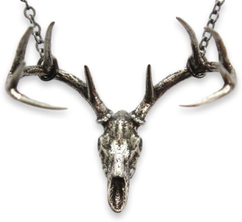 Moon Raven Designs Trophy Deer Skull Pendant Necklace - Solid Bronze or Silver Plated White Bronze - Hung on a Matching 24 Inch Chain