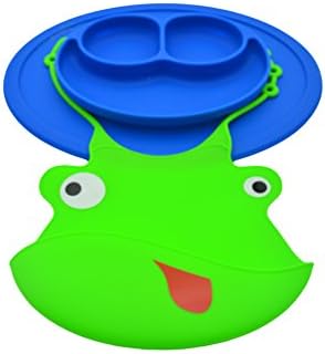 ExquisiteHome Kids Happy Mat, One Piece Silicone Placemat for Dining Table Plus One waterproof Silicone Bib for toddler high chair 10.79”7.72” (Green frog)