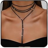 PINK TOWN Rhinestone Layered Choker Necklaces for Women Bohemian Crystal Long Y-Necklaces Boho Long Pendant Statement Necklaces for Wedding Bride Bridesmaids