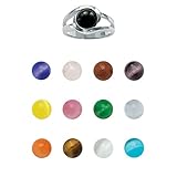 Sterling Silver Multi-color Genuine Agate and Simulated Cat's Eyes 14-Pc. Interchangeable Ring Set