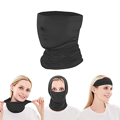 Bandana Neck Gaiters Multifunction Headwear Elastic Tube Scarf Face Shield Headband Snood UV Resistence for Outdoors Sports 2 PCS Black & Blue