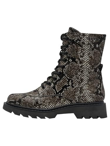 Damen Lace Boot Flat 1-25918-43, Botas Cortas al Tobillo Mujer, Negro Serpiente, 38 EU
