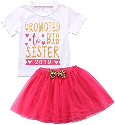 SWNONE 2019 Baby Girl Skirt Outfit Big Sister Letter Print T-Shirt Top Tutu Bowknot Skirt