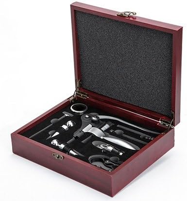 Rabbit Corkscrew 9 Piece Wine Lovers Gift Set in Decorative Wooden Box including Wine Bottle Opener, Foil Cutter, Aerator, Drip Ring. 2 Bottle Stoppers, Thermometer and 2 replacement spiral screws.