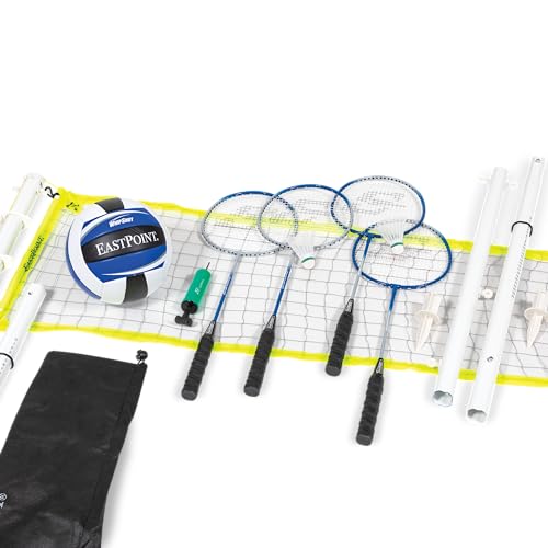 EastPoint 2-in-1 Volleyball Net & Badminton Set - Black Steel Poles - Easy Setu…