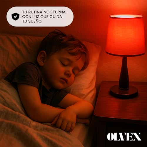 OLVEX Melatonin E27 Red Night Light – E27 Warm Light LED Bulbs – LED Bulb for Sleeping – Flicker Free Technology + 0% Blue Light – Improving the Rhythm of Rest and Ideal for Reading.